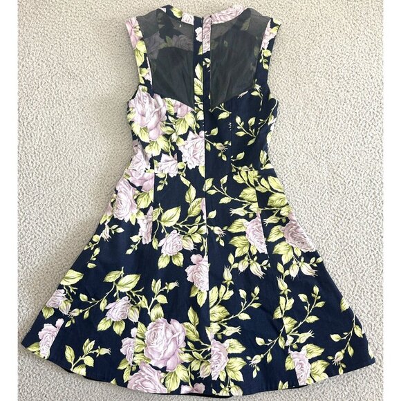 Rag & Bone Ruby Floral Dress Mesh Back Roses Print Navy Blue Pink - Picture 4 of 16